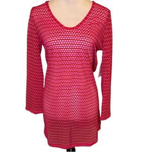 NWT Vibrant Pink and Red Mesh Long Sleeve 👙 Coverup